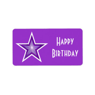 Purple Star 'Happy Birthday' label medium purple