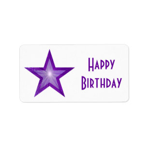 Purple Star 'Happy Birthday' label medium white