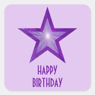 Purple Star 'Happy Birthday' square pale purple Sticker