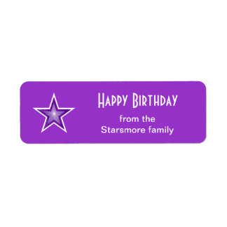 Purple Star Happy Birthday text label small purple