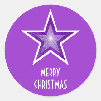 Purple Star 'Merry Christmas'' round purple Classic Round Sticker