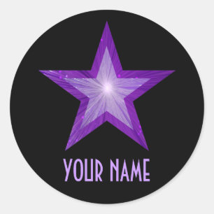 Purple Star 'Name' round sticker black