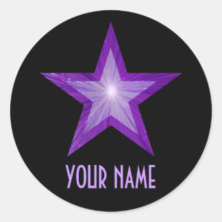 Purple Star 'Name' round sticker black