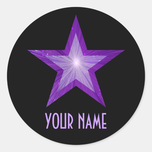 Purple Star 'Name' round sticker black (Front)