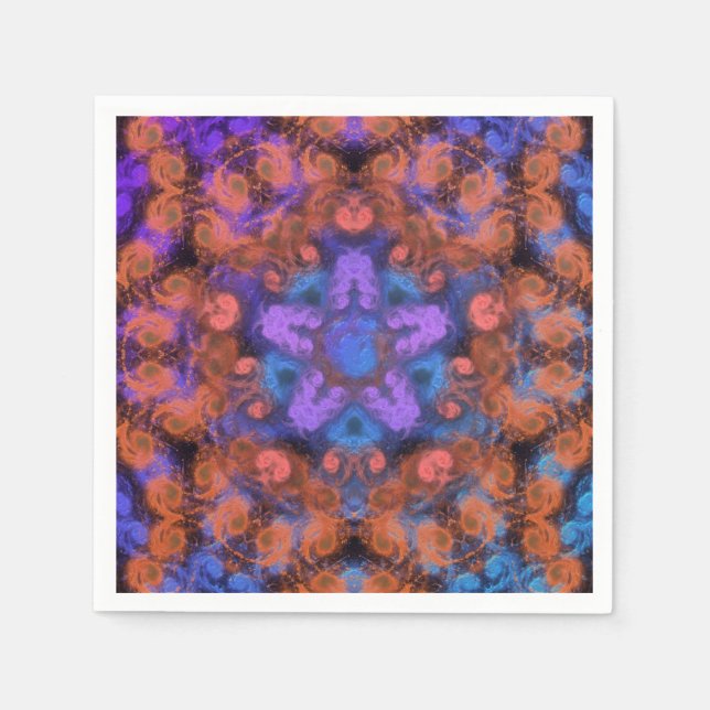 Purple Star Orange Swirl Trip Abstract Glow Party Napkin (Front)