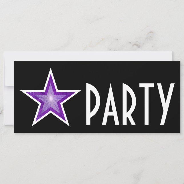 Purple Star 'PARTY' invitation black long (Front)