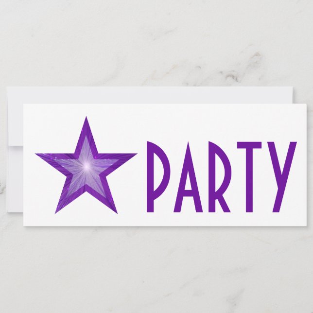 Purple Star 'PARTY' invitation white long (Front)