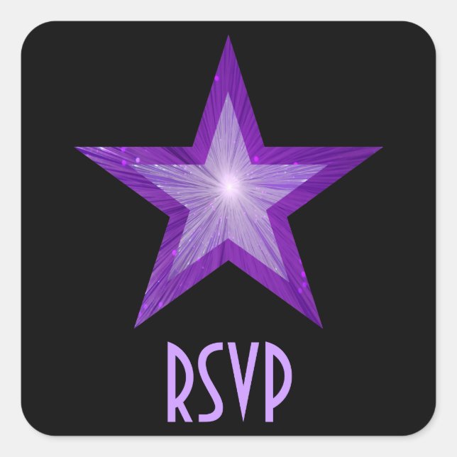 Purple Star RSVP square sticker black (Front)