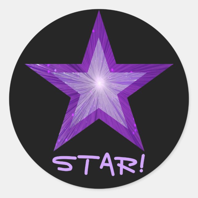 Purple Star 'STAR!' round sticker black (Front)