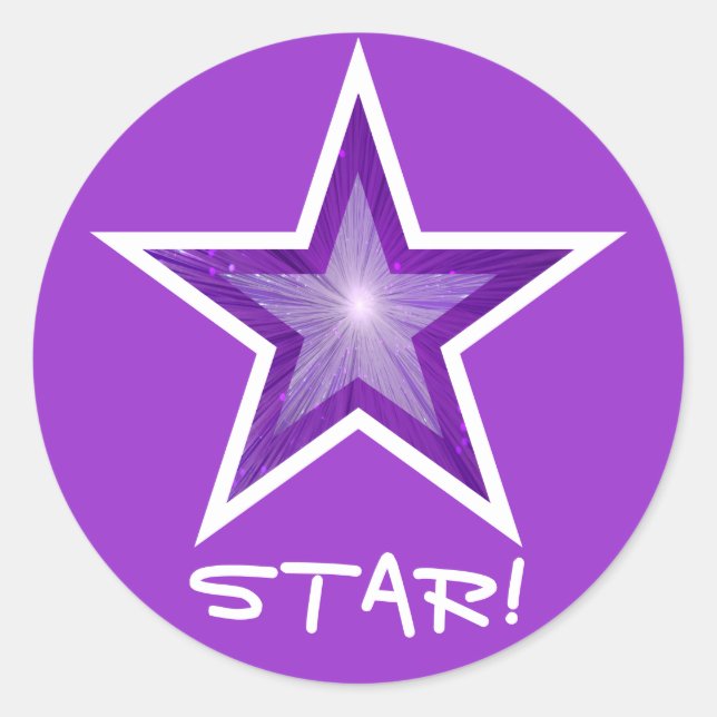 Purple Star 'STAR!' round sticker purple (Front)