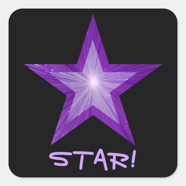 Purple Star 'STAR!' square sticker black (Front)