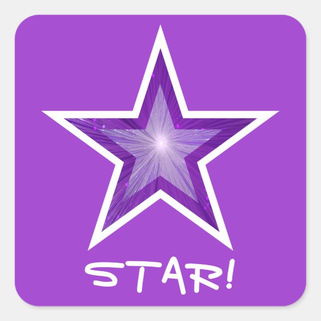 Purple Star 'STAR!' square sticker purple (Front)