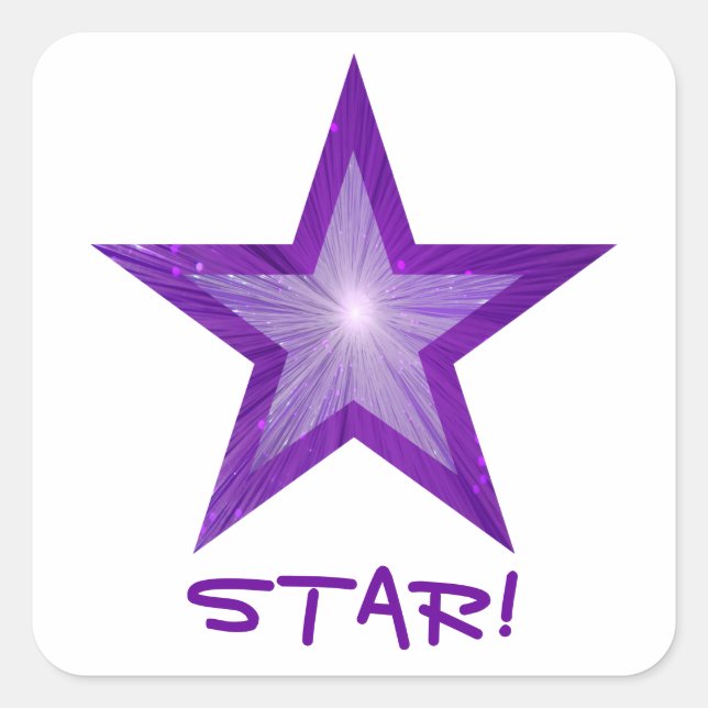 Purple Star 'STAR!' square sticker white (Front)