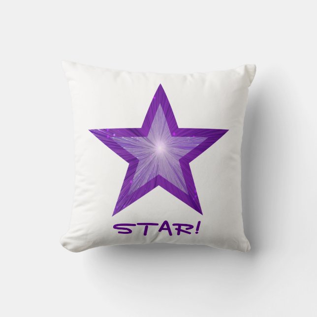 Purple Star 'STAR!' throw pillow square white (Front)