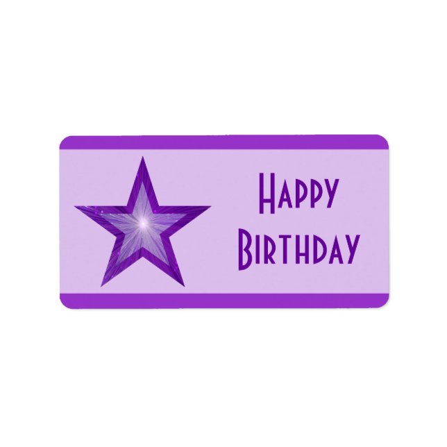 Purple Star stripe 'Happy Birthday' medium purple Label (Front)