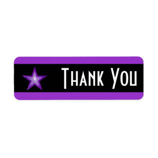 Purple Star stripe 'Thank you' label small black
