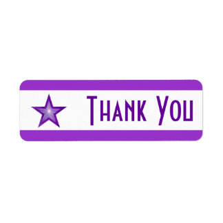 Purple Star stripe 'Thank you' label small white