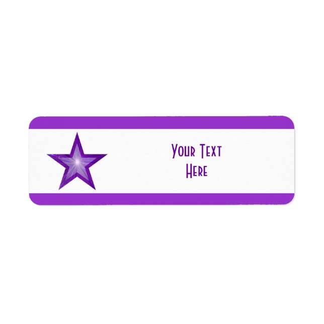 Purple Star stripe 'Your Text' label white small (Front)