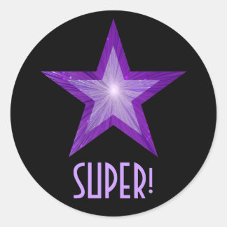 Purple Star 'SUPER!' round sticker black