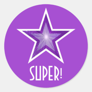 Purple Star 'SUPER!' round sticker purple