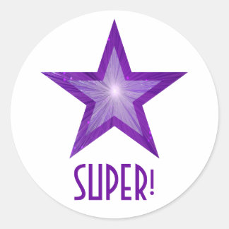 Purple Star 'SUPER!' round sticker white