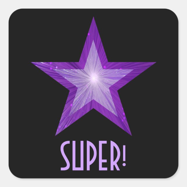 Purple Star 'SUPER!' square sticker black (Front)
