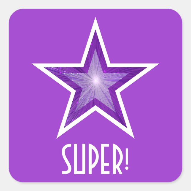 Purple Star 'SUPER!' square sticker purple (Front)