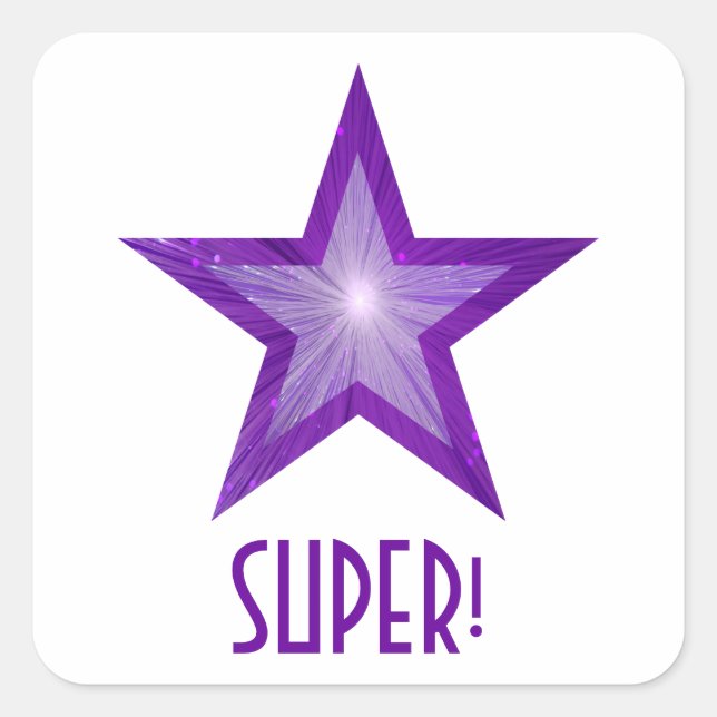 Purple Star 'SUPER!' square sticker white (Front)