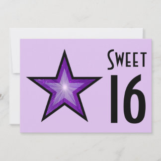 Purple Star Sweet 16 pale purple black horizontal Invitation