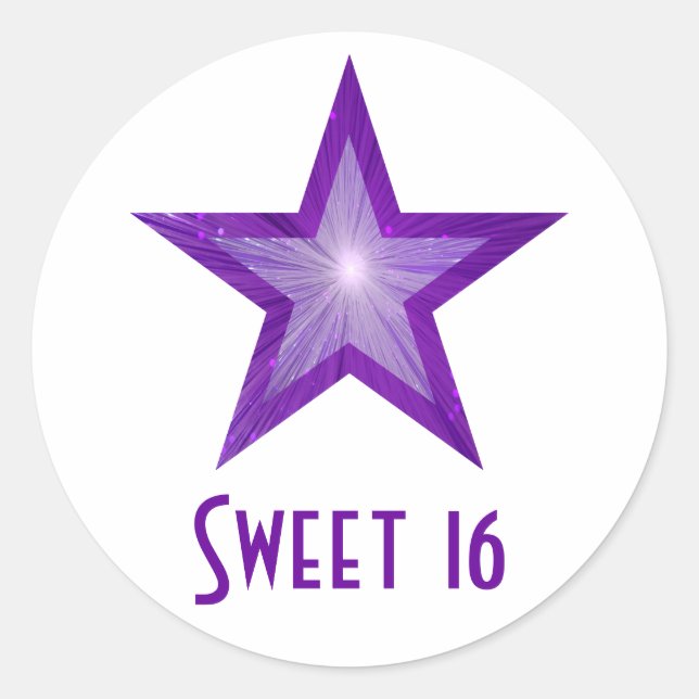 Purple Star 'Sweet 16' round sticker white (Front)