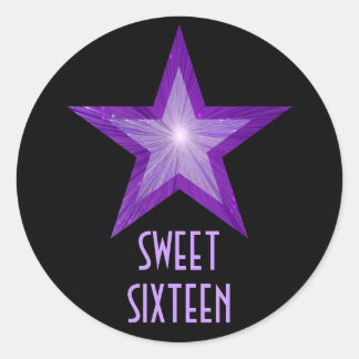 Purple Star 'Sweet Sixteen' round sticker black