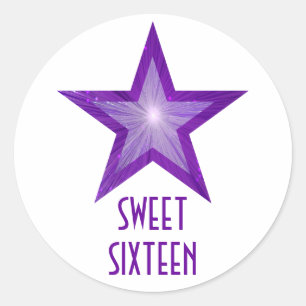 Purple Star 'Sweet Sixteen' round sticker white