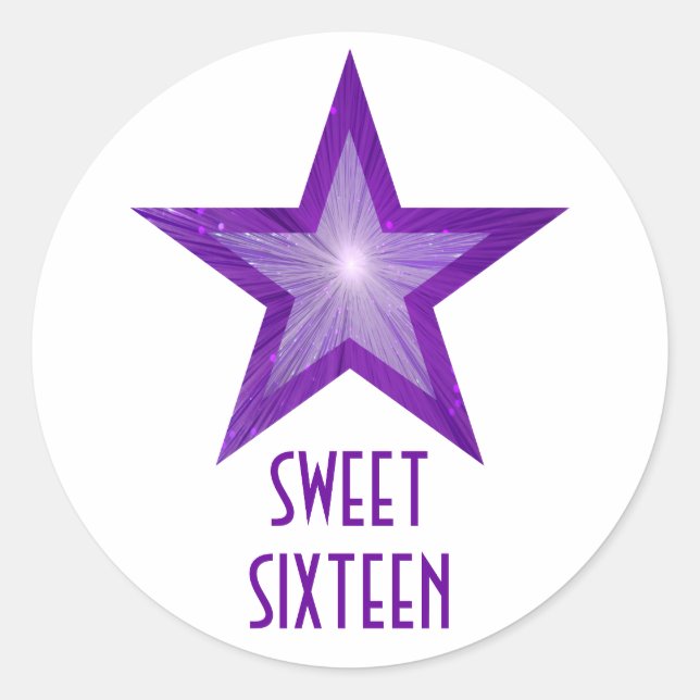 Purple Star 'Sweet Sixteen' round sticker white (Front)