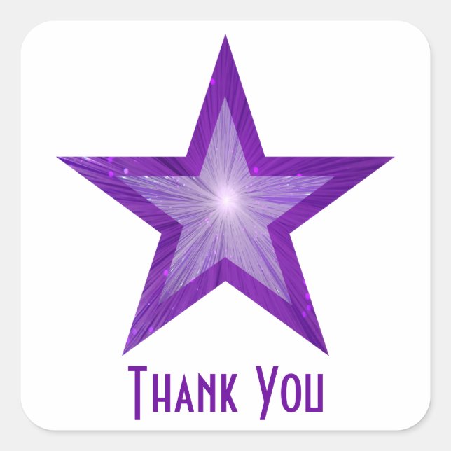 Purple Star "Thank You" square sticker white (Front)