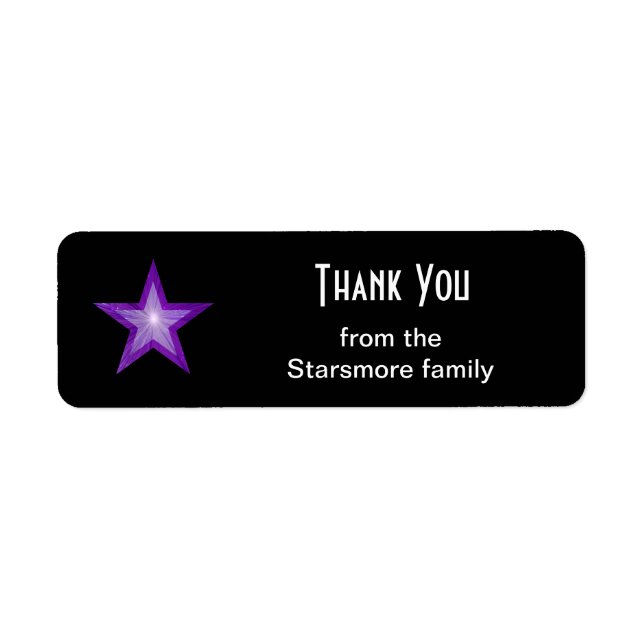 Purple Star 'Thank You' text label small black (Front)
