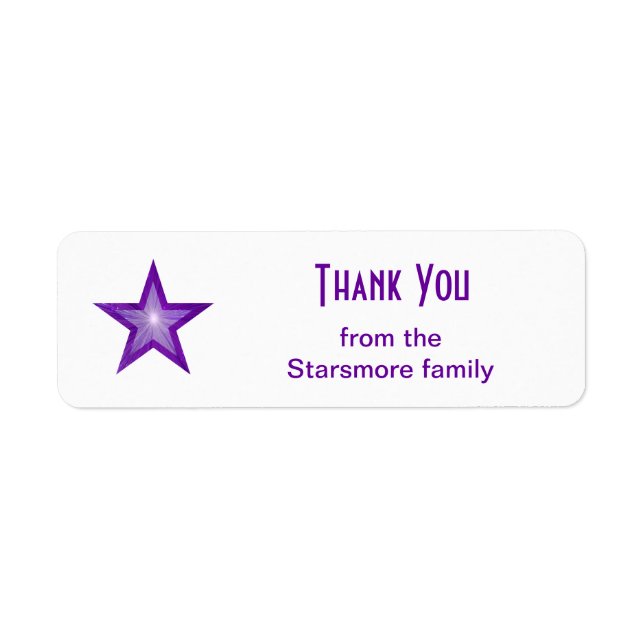 Purple Star 'Thank You' text label small white (Front)
