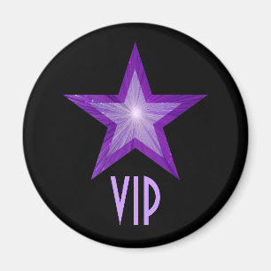 Purple Star 'VIP' fridge magnet round black