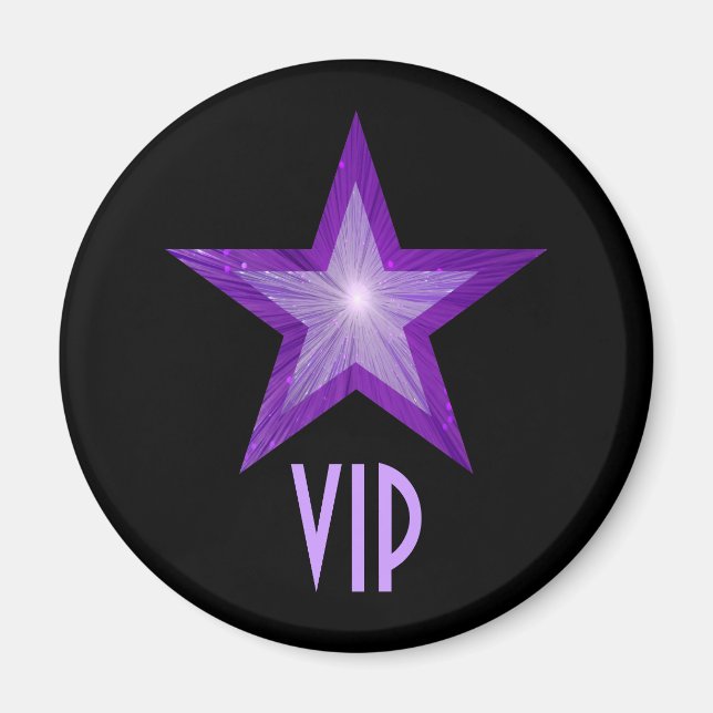 Purple Star 'VIP' fridge magnet round black (Front)