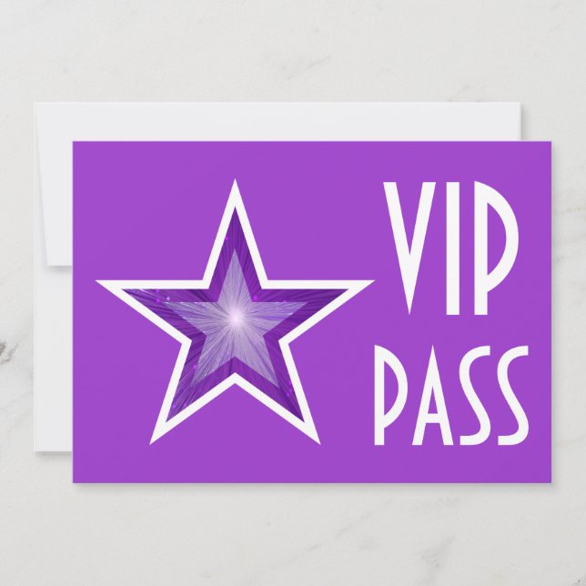 Purple Star 'VIP PASS' purple horizontal Invitation (Front)