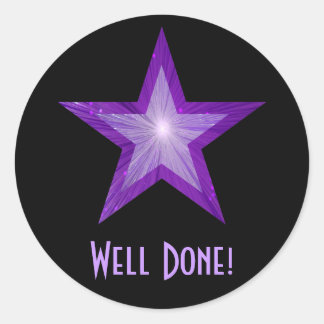 Purple Star 'Well Done!' round sticker black