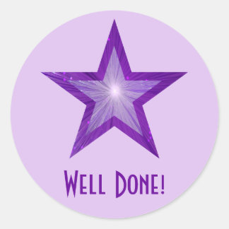 Purple Star 'Well Done!' round sticker pale purple