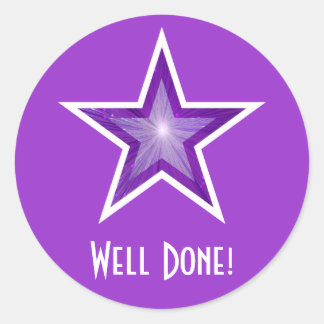 Purple Star 'Well Done!' round sticker purple