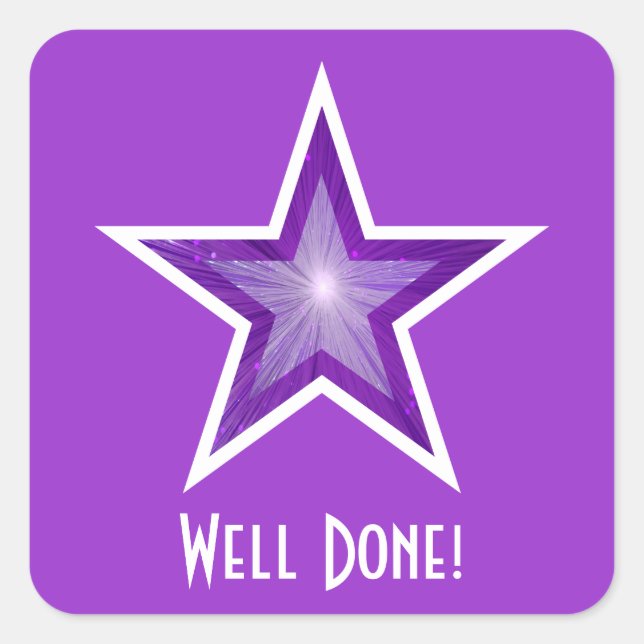 Purple Star 'Well Done!' square sticker purple (Front)