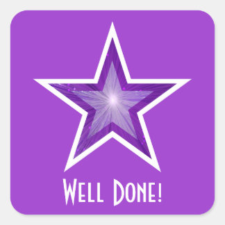 Purple Star 'Well Done!' square sticker purple
