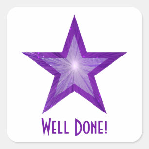 Purple Star 'Well Done!' square sticker white