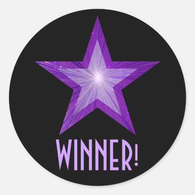 Purple Star 'WINNER!' round sticker black (Front)