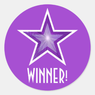 Purple Star 'WINNER!' round sticker purple