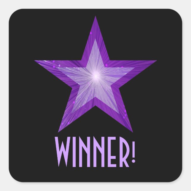 Purple Star 'WINNER!' square sticker black (Front)