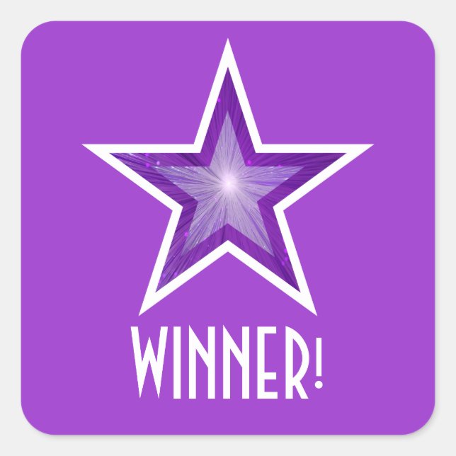 Purple Star 'WINNER!' square sticker purple (Front)