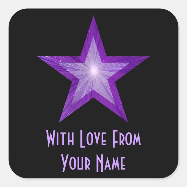 Purple Star 'With Love From'' square sticker black (Front)